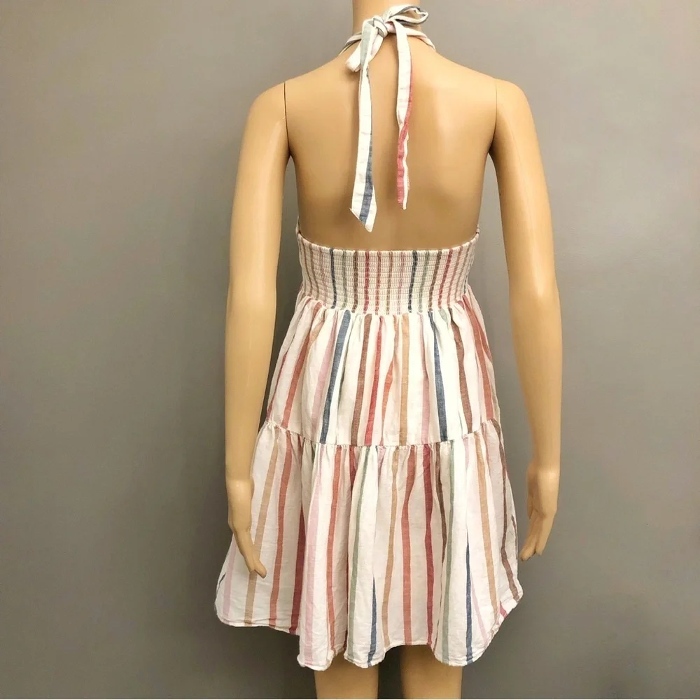 American Eagle Outfitters Halter Y2K Colorful Striped Boho Sexy Festival Dress. - Picture 2 of 10